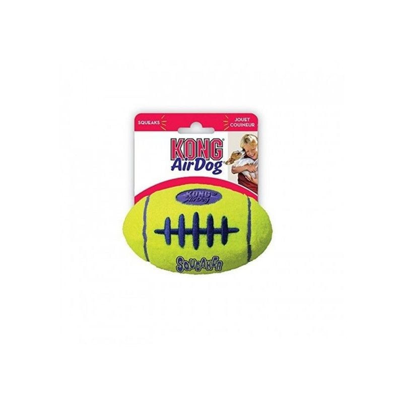 Vue latérale du KONG Air Squeaker Football montrant la forme de ballon de football et la texture de 