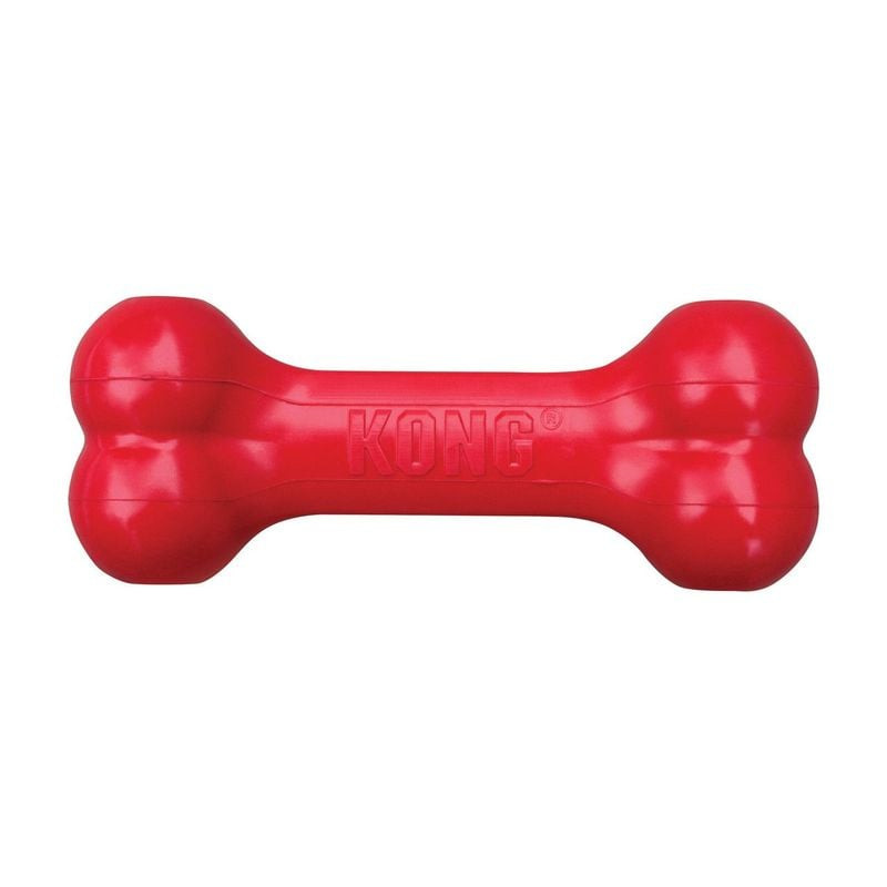 Jouet à mâcher KONG Goodie Bone L en caoutchouc naturel de couleur orange avec Goodie Grippers sur f