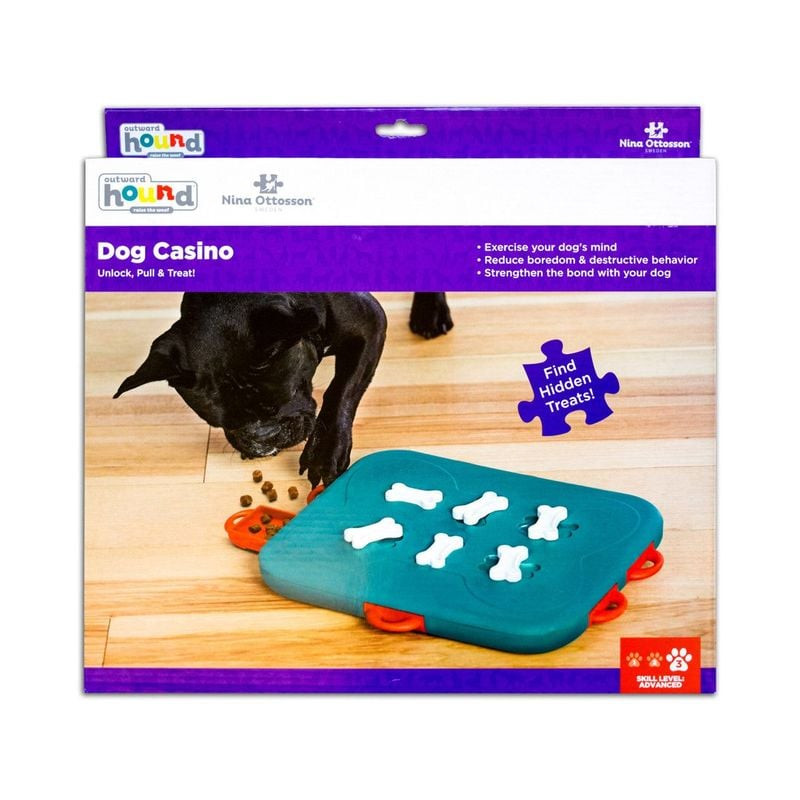 Vue de côté du jouet puzzle Dog Casino 1966167, montrant le design compact et le verrou en forme d'o