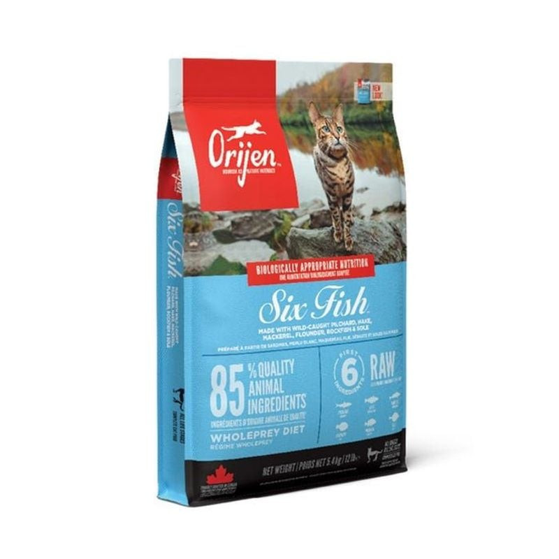 Paquet de croquettes Orijen six poissons pour chats tous stades de vie, 1,8 kg.