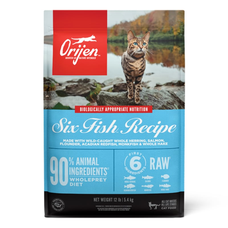 Sac de croquettes Orijen Six Fish sans céréales vue de face, avec des poissons entiers pour une nutr
