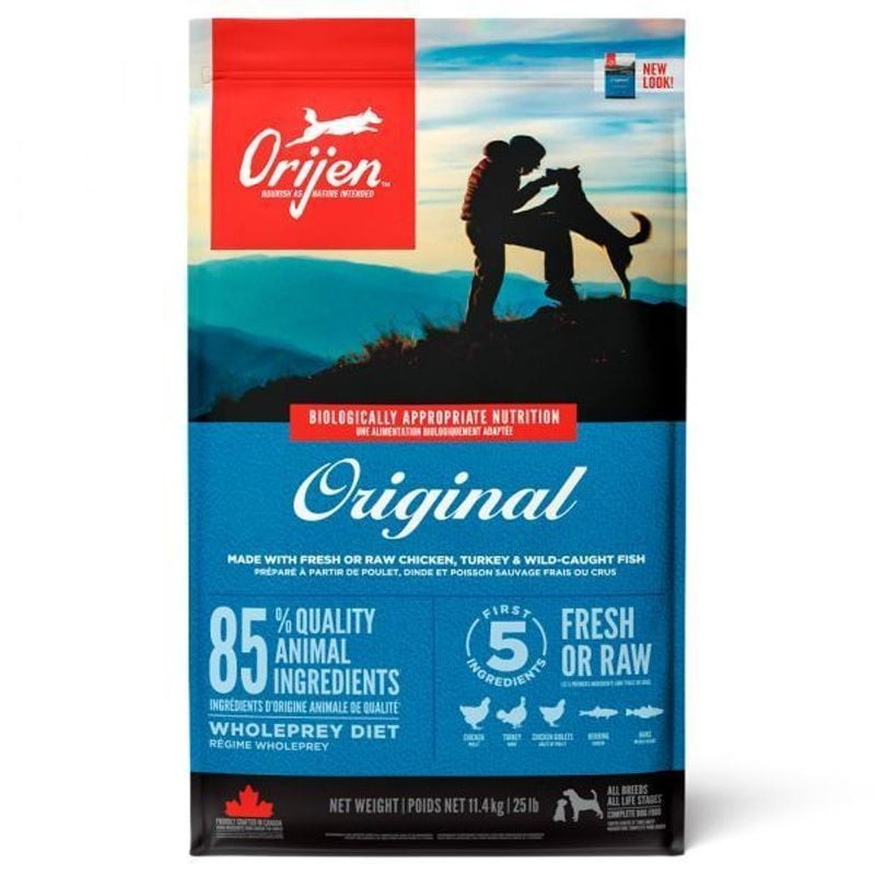 Angle alternatif du sac ORIJEN Original - emballage premium et branding audacieux.