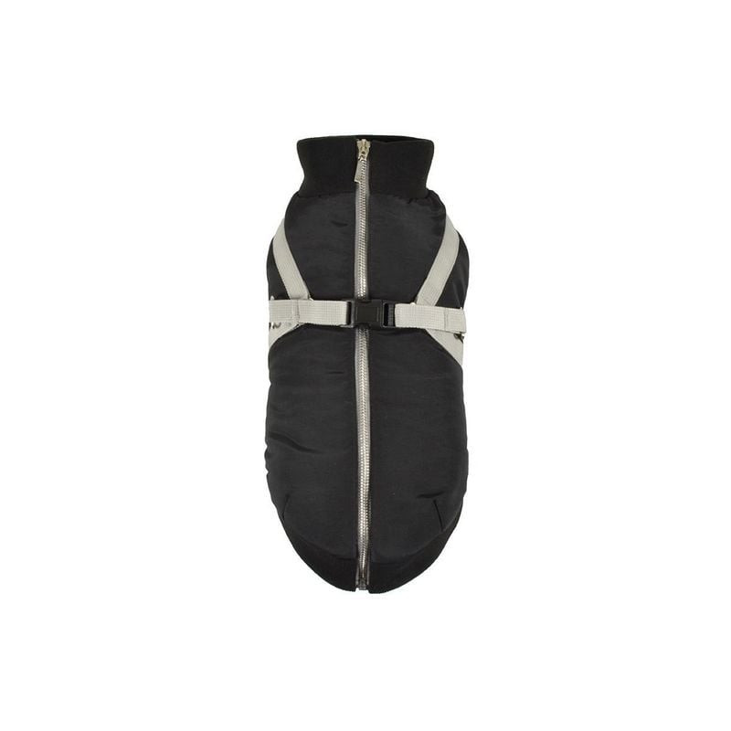 Black waterproof dog coat 'Easy' from CROCI Bobby line with integrated harness and reflective strap,
