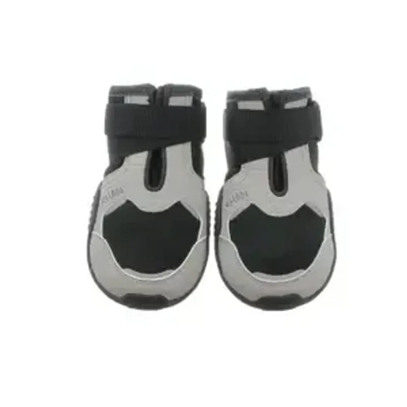 Paire de chaussures chien I-Dog Khan Pad N'Polar 76mm Noir en noir et gris, vue avant avec sangles V