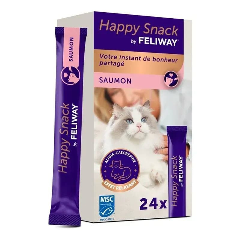 FELIWAY Le Happy Snack au saumon bâtonnet pour chats, vue arrière avec informations nutritionnelles 