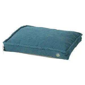 Blue velvet corduroy dog cushion Zolux Toscane with gold embroidery and zippered cover, size 110 cm.