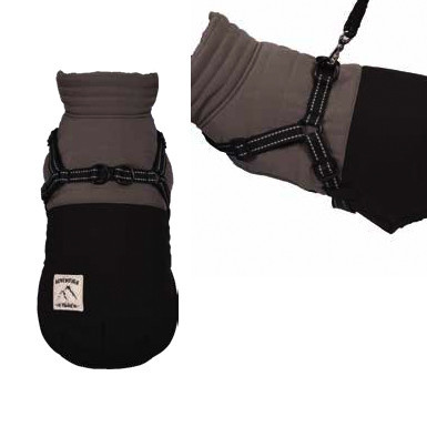 Front view of Croci 1116540 Tour Noir dog coat, a quilted black jacket with reflective strip and int