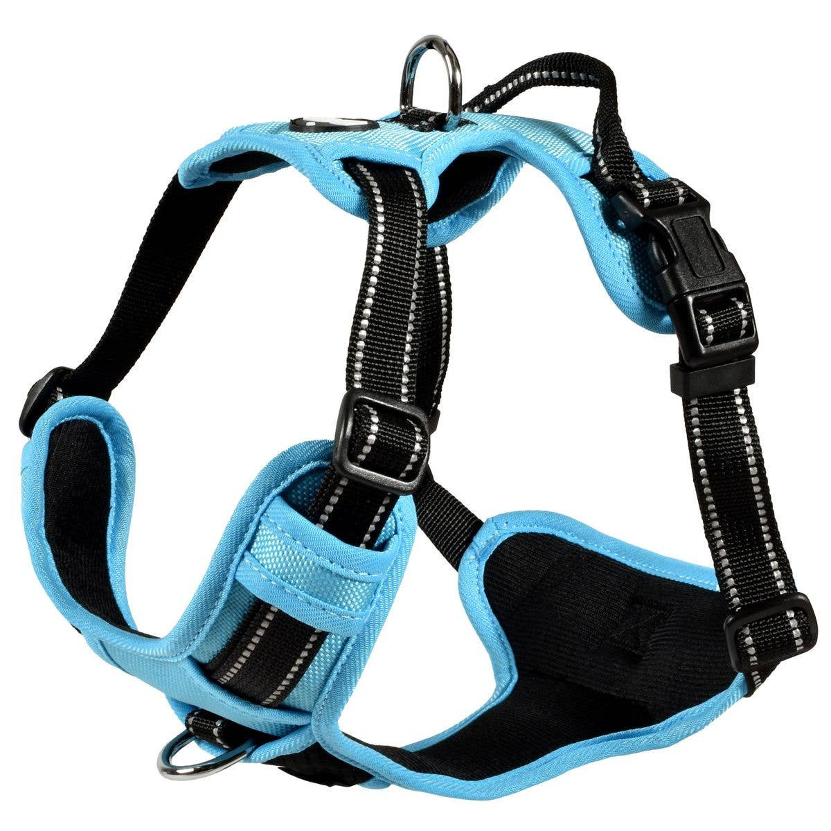 Croci Rando Walk harness for dogs and cats, front view showing reflective strips and two attachment 