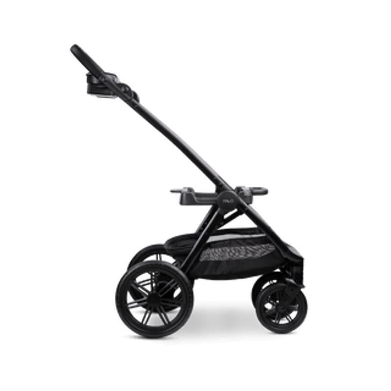 Vue latérale de la poussette pour animaux Tavo Pets Roscoe Trek en chocolat, montrant l'assise et le