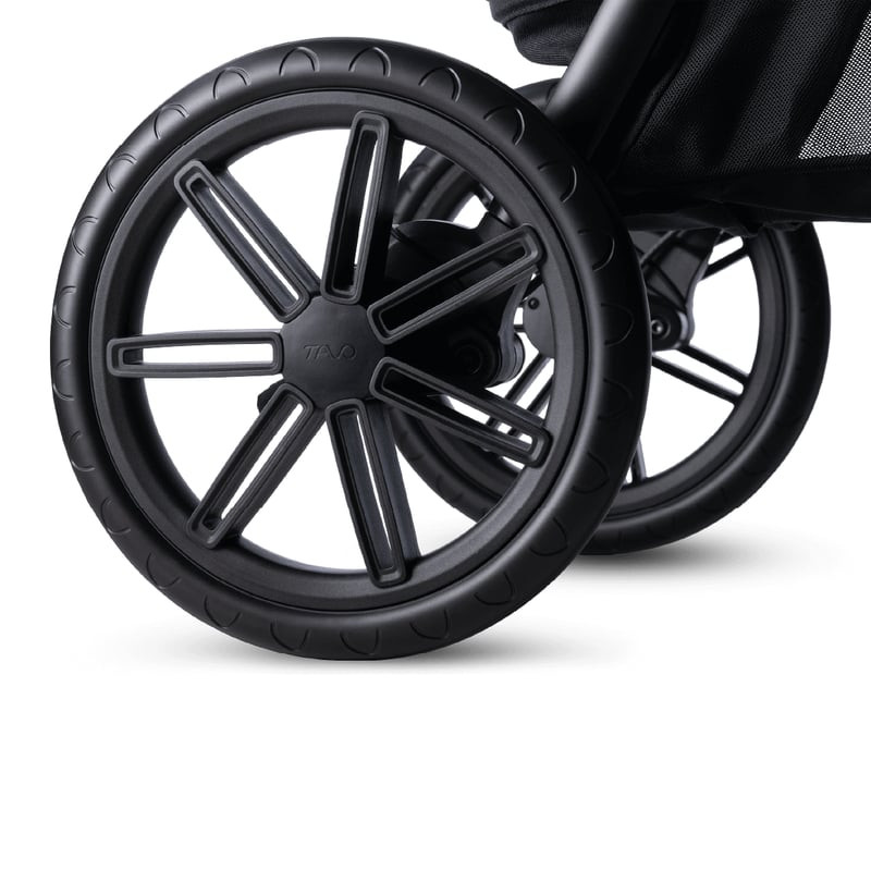 Détail du mécanisme de pliage de la poussette Tavo Pets Roscoe Trek, montrant comment elle se replie