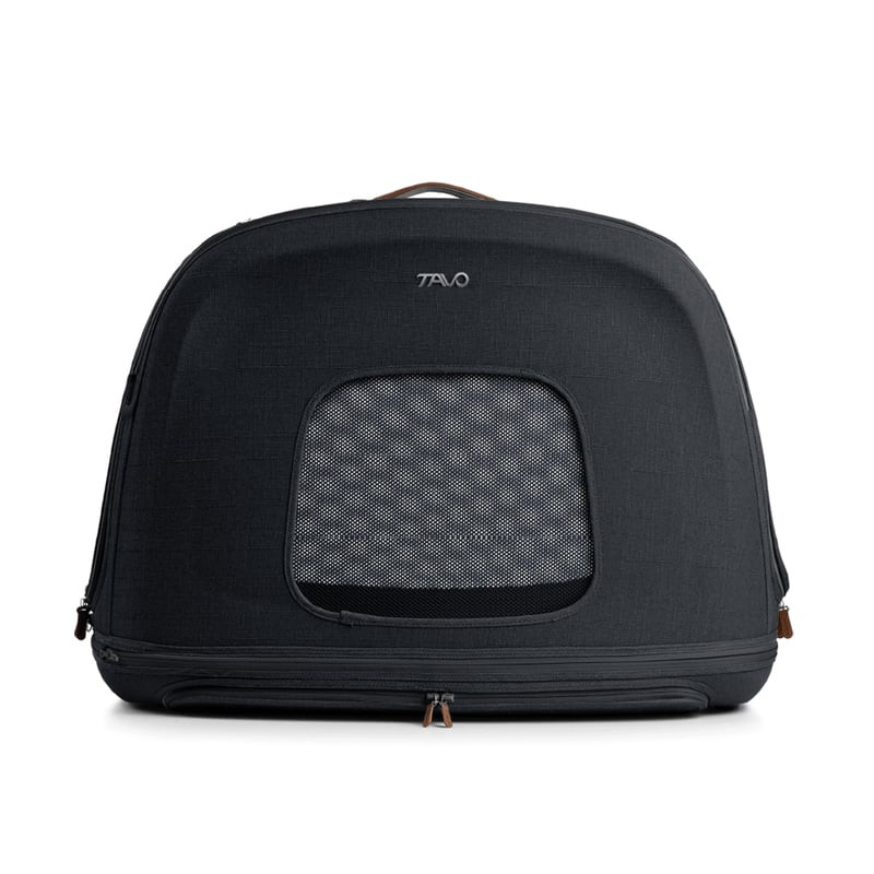 Sac de transport TAVO PETS Crispin couleur Onyx, vue de face avec ISOFIX et panneaux en maille.