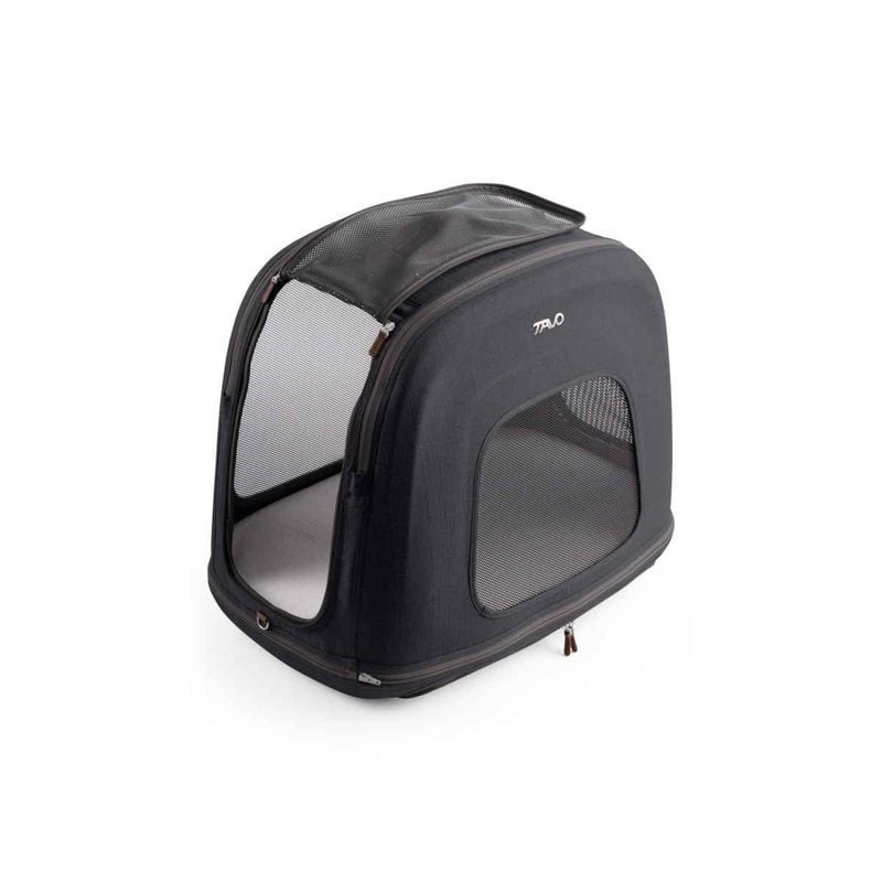 Vue latérale du sac de transport pour animaux TAVO PETS Crispin Onyx montrant la coque renforcée et 