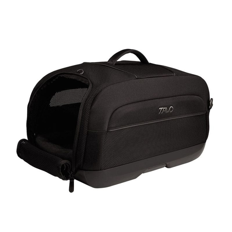 Gros plan sur la poignée et la fermeture éclair du sac de transport Tavo Pets Dupree I.