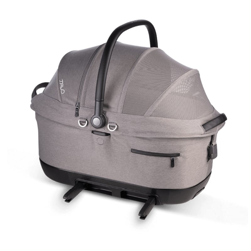 Détail du siège auto Tavo Pets Maeve Iso6X gris pour chien et chat, montrant le système Iso6X avec l