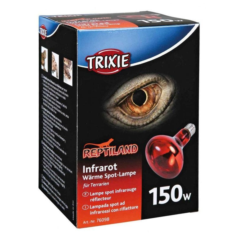 Ampoule chauffante infrarouge Trixie 150W forme R95 pour terrariums, culot E27, verre noir.