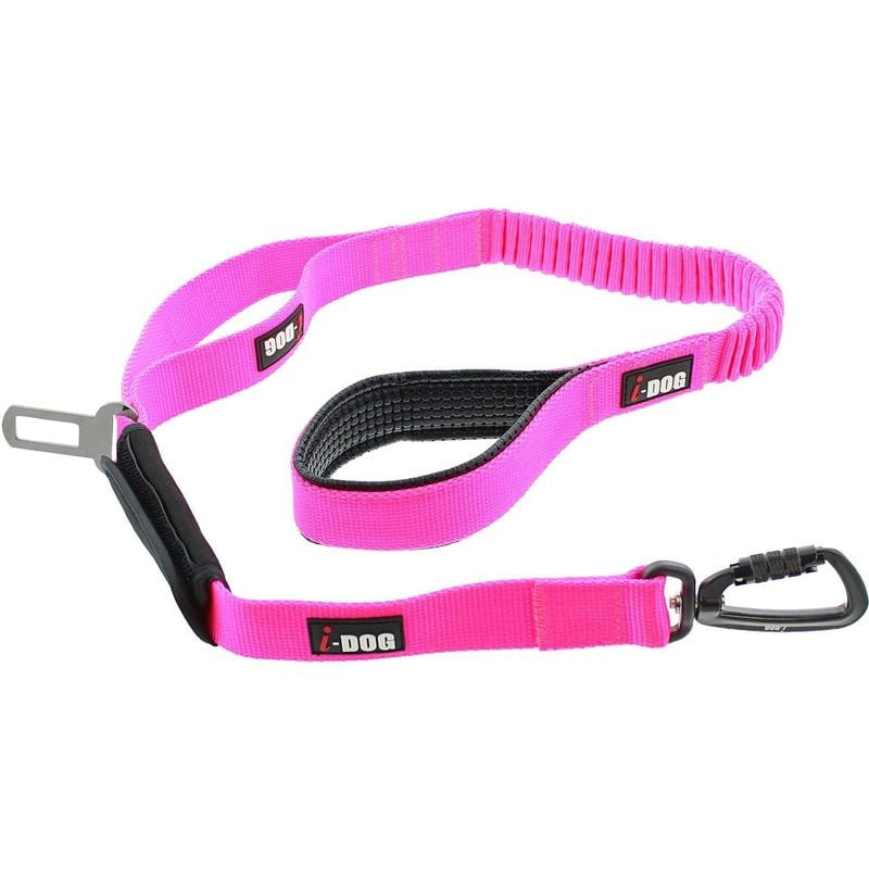 Laisse ergonomique IDOG Pro Max rose 120 cm, avec poignée néoprène rembourrée, section élastique, mo