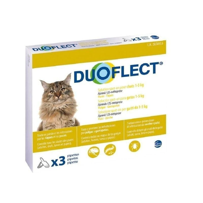 Pack de 3 pipettes spot-on Duoflect pour chat, vue de face de la boîte