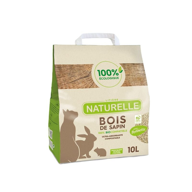 Packshot de la litière naturelle en bois DEMAVIC 1143275, un sac de 10 litres de litière biodégradab