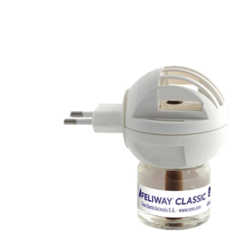 Kit diffuseur anti-stress FELIWAY Classic 48 ml, vue de face montrant le diffuseur et la recharge.