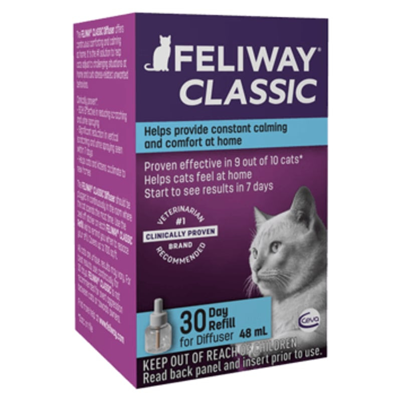 Recharge FELIWAY Classic 48 ml - packshot montrant l'emballage avec le nom de la marque et les détai