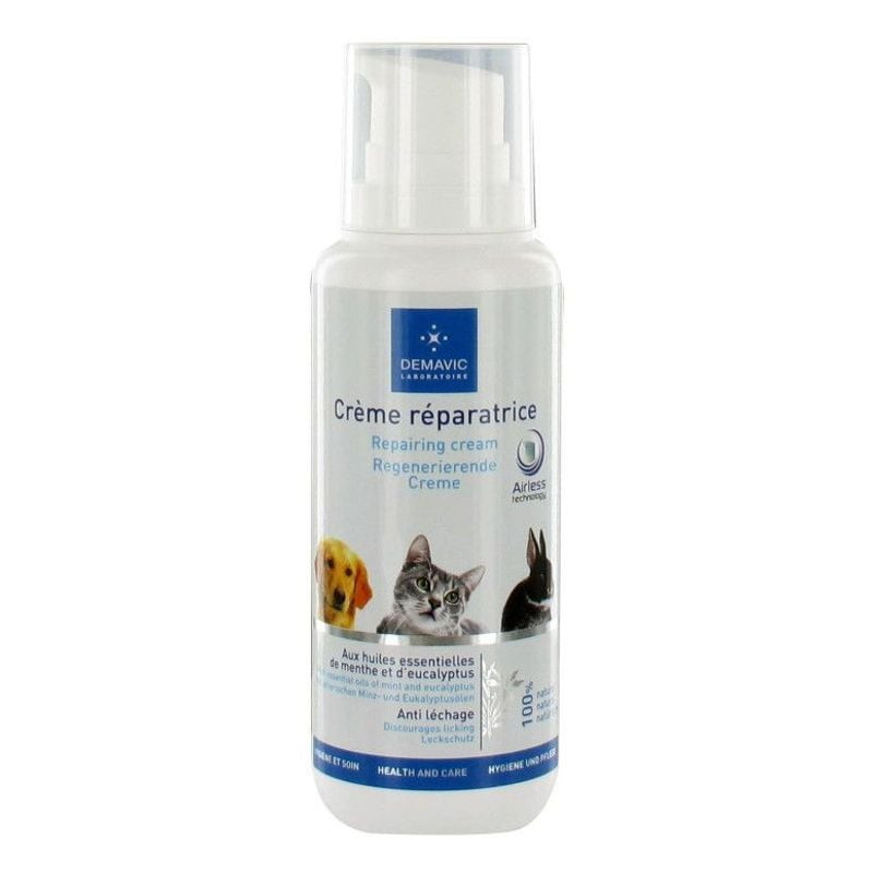 Tube de crème réparatrice Demavic pour chiens, chats et rongeurs, avec des huiles de calendula et d'