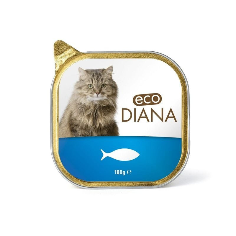 Packshot de l'aliment complet pour chat Eco Diana 1922129 saveur poisson, face avant avec portrait d