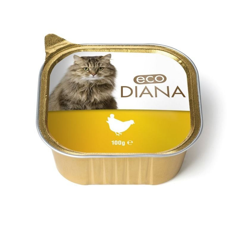 Barquette de pâtée humide pour chat au poulet Eco Diana 1922128, 100g, sur fond blanc
