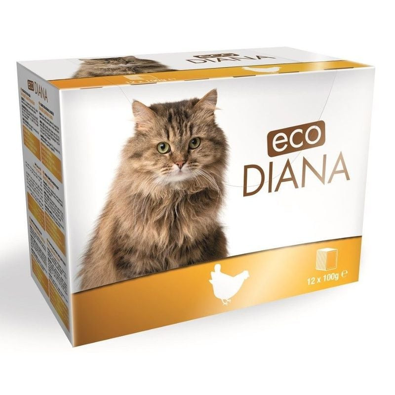 Lot de 12 pochons de pâtée au poulet pour chat Diana Eco 1922124, 100 g chacun, alimentation complèt