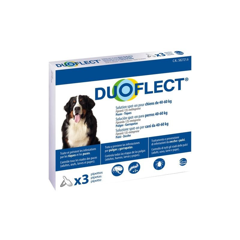 Packshot de la solution antiparasitaire Duoflect 1922329 pour chiens 40-60 kg, montrant l'emballage 