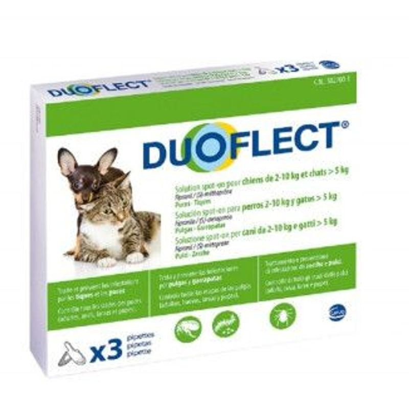 Pack de 3 pipettes spot-on Duoflect pour chats de plus de 5 kg, traitement anti-puces et anti-tiques