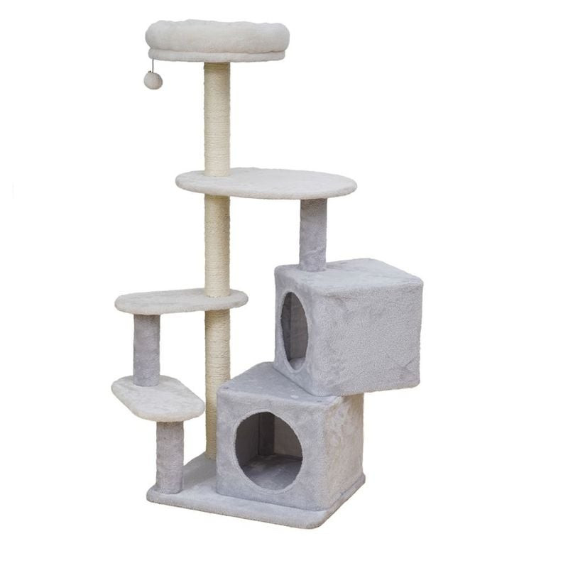 Arbre à chat EBI EUROPET Sparta en peluche crème avec poteaux en sisal, plusieurs niveaux, niches fe
