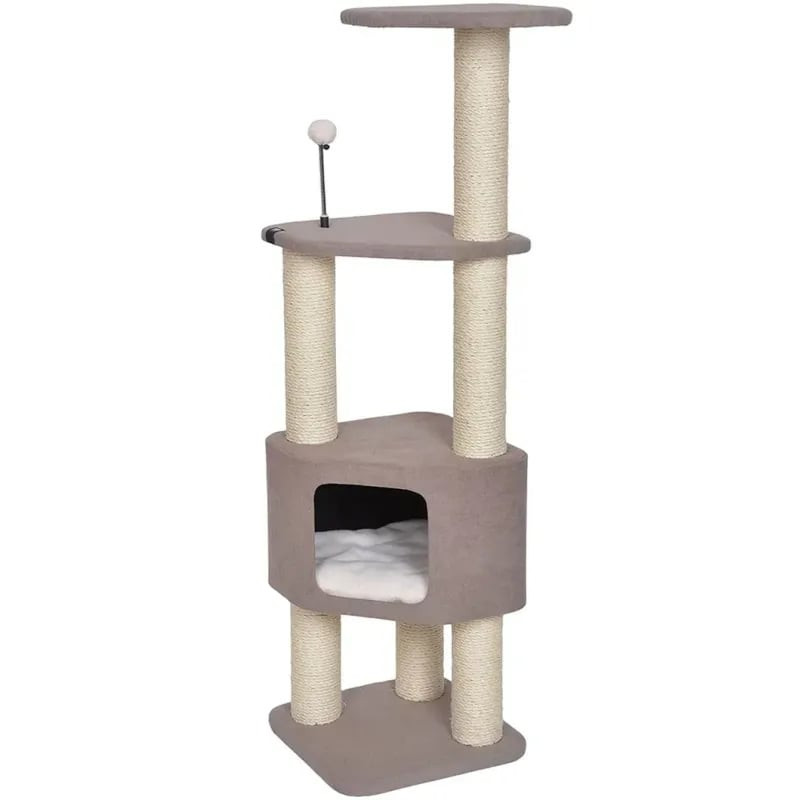 Arbre à chat EBI Kobe avec tissu doux, poteaux en sisal, deux plateformes, niche surélevée avec cous