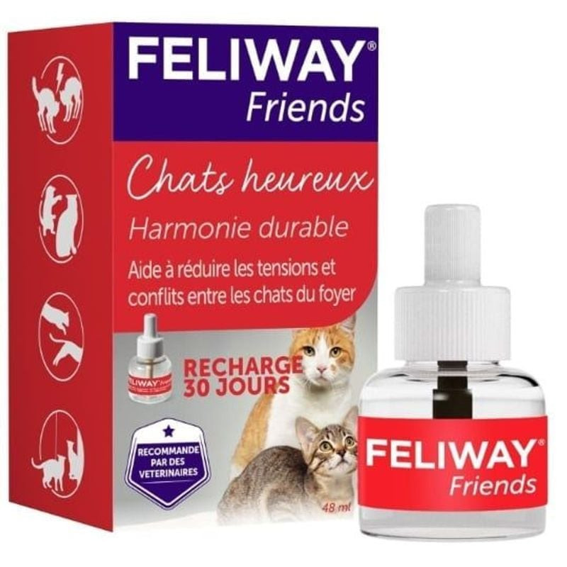 Packshot de la recharge Feliway Felifriends 48 ml pour diffuseur de phéromones pour chat.