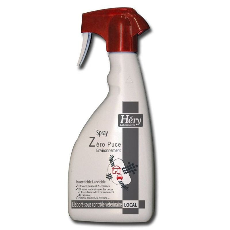 Packshot du Spray insecticide environnement Hery Zéro Puce 500ml pour chien