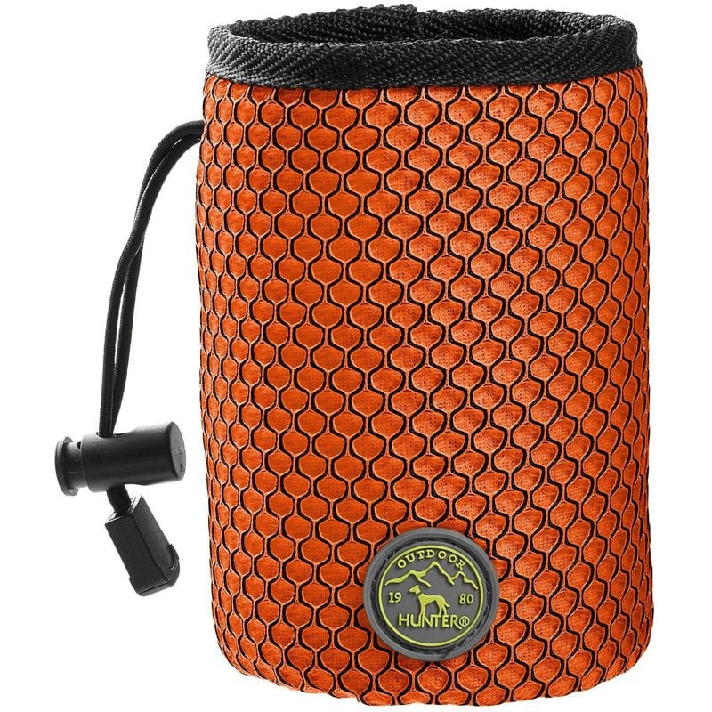 Sac à friandises orange Hunter 1964219 posé à plat sur fond blanc, vue de face montrant le matériau 