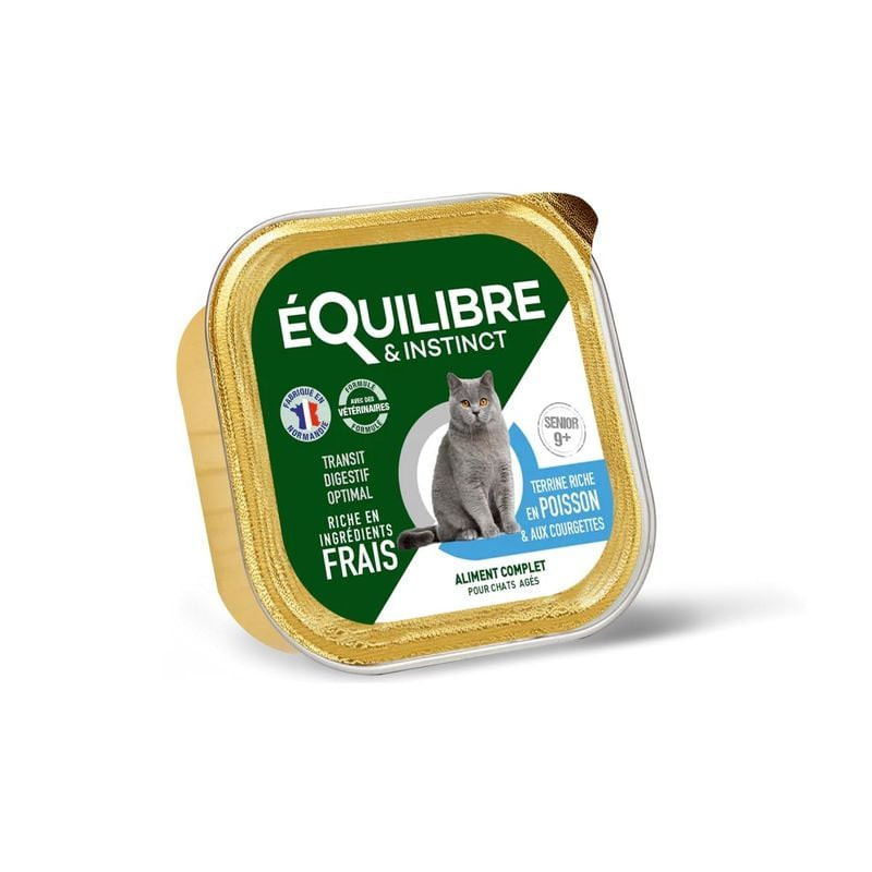 Packshot alternatif de 1963915 Équilibre & Instinct terrine pour chat âgé, mettant en avant les ingr