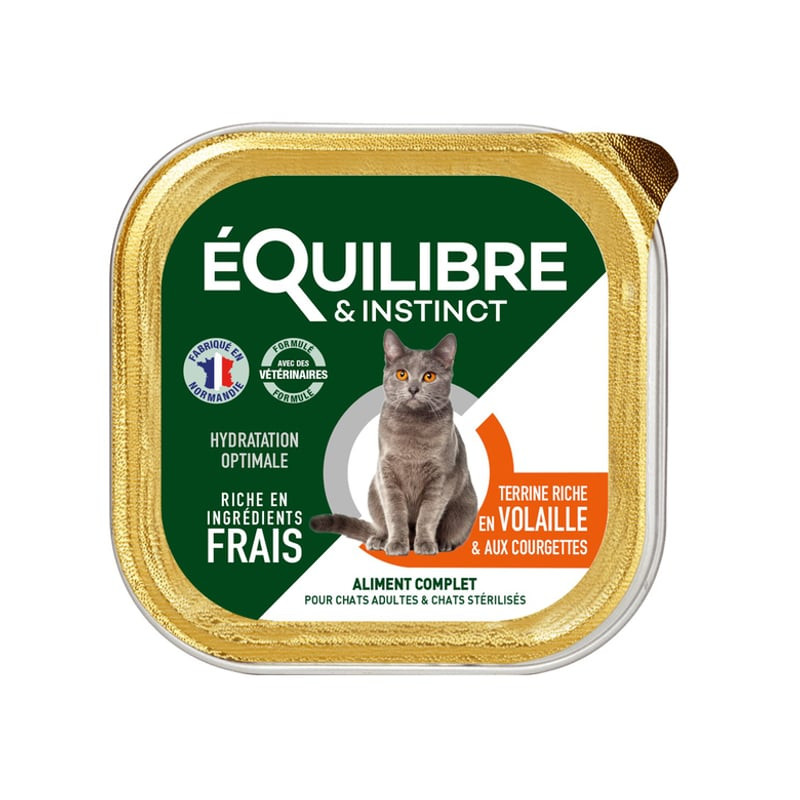 Packshot de la pâtée pour chat stérilisé Équilibre & Instinct 1963914 à la volaille et aux courgette