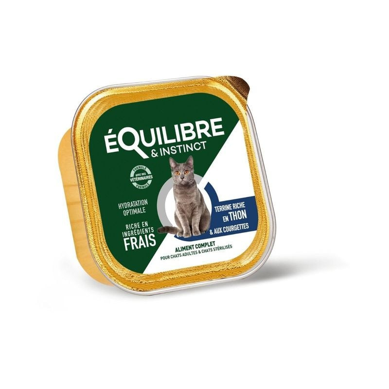 Packshot de l'aliment humide Équilibre & Instinct 1963913, terrine au thon et courgettes pour chats 