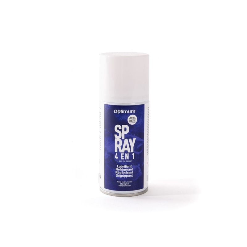 Flacon de 150 ml de spray professionnel 4 en 1 Optimum, vue latérale montrant l'étiquette.