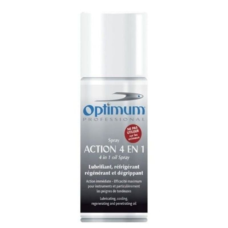 1966855 Optimum Professionnel Spray 4 en 1 150ml pour entretien tondeuse toilettage, vue de face.
