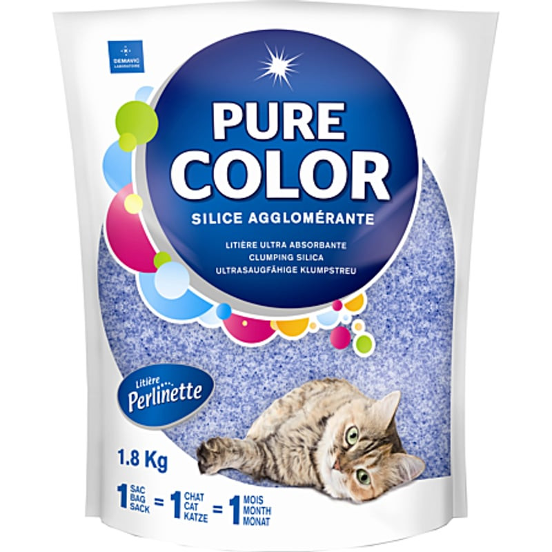 Packshot de la litière pour chat Perlinette Pure Color bleue en cristaux de silice agglomérante, ult