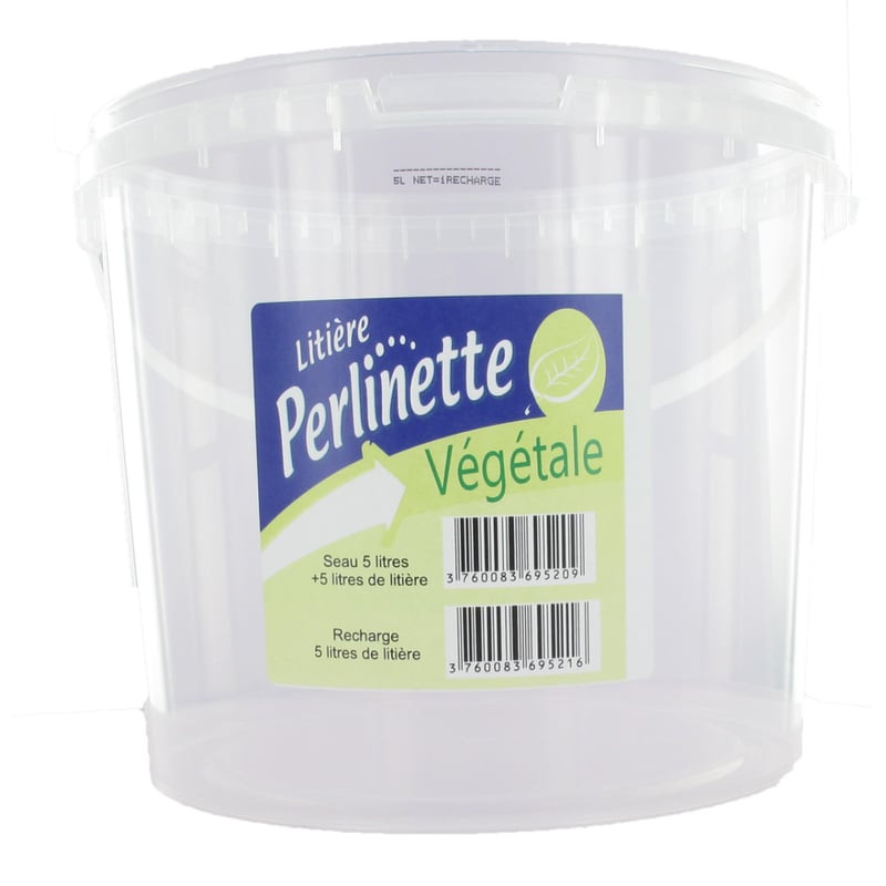 Seau de rangement vide en polypropylène recyclé de 5 litres pour litière chat, sérigraphié avec le l