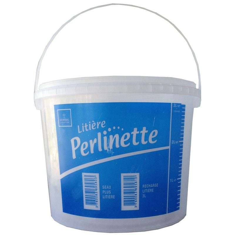 Seau transparent en plastique Perlinette avec sérigraphie bleue, 3 litres, avec couvercle et poignée