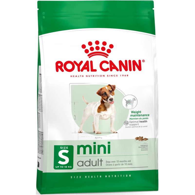 Sac de croquettes Royal Canin Mini Adult pour chiens adultes de petite race, avec illustration d'un 