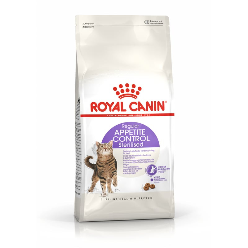 Vue avant du sachet de croquettes Royal Canin Appetite Control Care 1967598 montrant l'étiquette et 