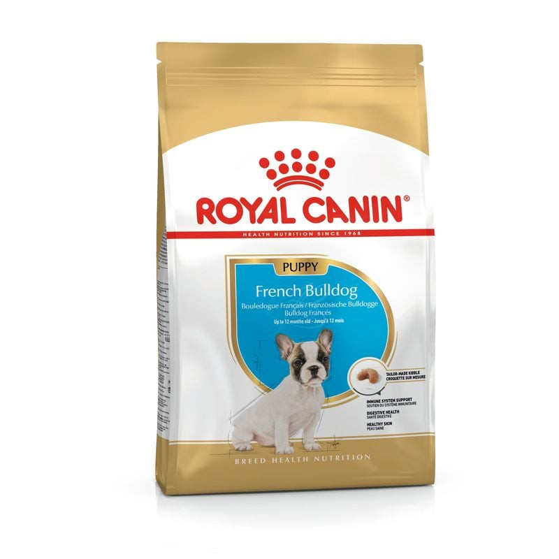 Packshot du sac de croquettes Royal Canin French Bulldog Puppy, mettant en avant la marque et la for