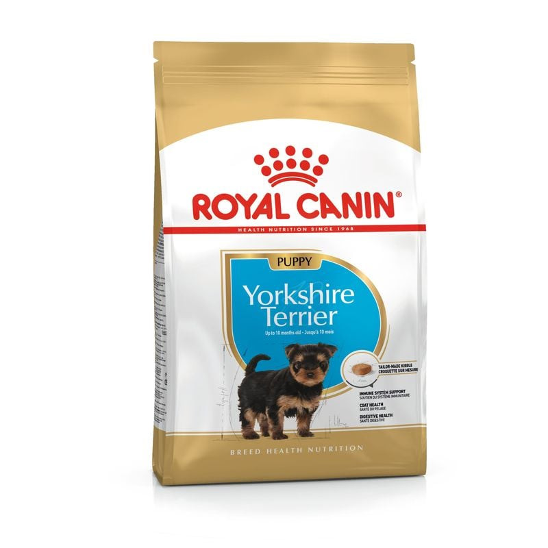 Sac de croquettes ROYAL CANIN Yorkshire Terrier Puppy vue de face, montrant la formule spécialement 