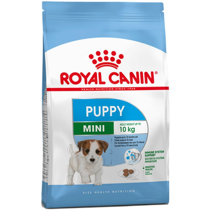 1967552 Royal Canin Mini Puppy sac de croquettes pour chiots de petite race, avec illustration de cr