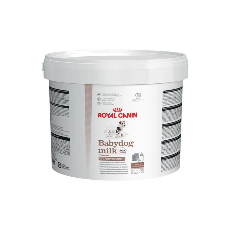 Photographie de profil du 1967519 Royal Canin Babydog Milk mettant en valeur les dimensions et carac