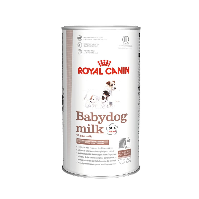 Packshot avant de 1967519 Royal Canin Babydog Milk pour chiots, montrant l'emballage et le logo de l